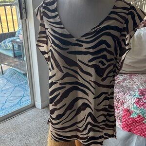 CAbi Zebra Print V-Neck Blouse - Black and Tan